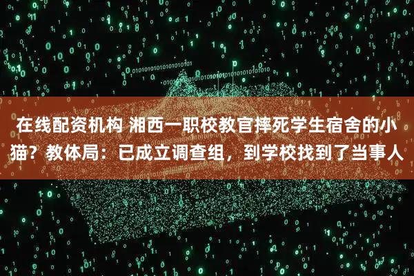 在线配资机构 湘西一职校教官摔死学生宿舍的小猫?教体局:已成立调查组,到学校找到了当事人